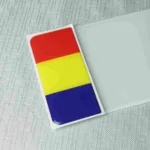 Romania flag number plate badge with red, yellow, and blue stripes.