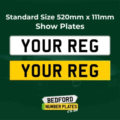 Standard size show plates 520mm x 111mm, front and rear options.