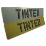 Tinted 3D number plates with smoked effect in white and yellow versions.