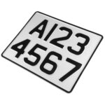 9 x 7 white European trailer registration plate for caravans and trailers with black characters