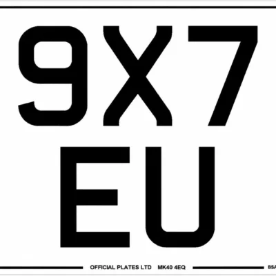9 x 7 white European trailer registration plate for caravans and trailers with black characters